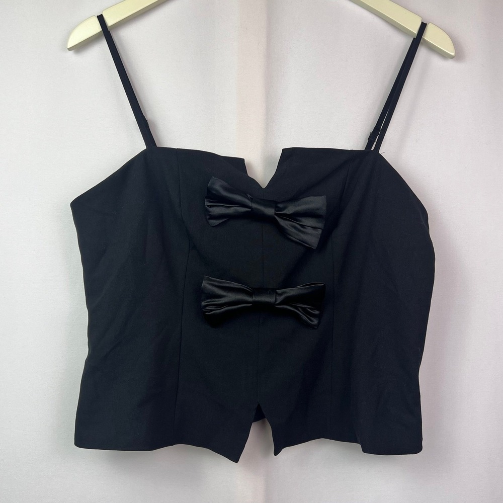 Future Collective Black Bow Front Cami Top Notched Neck Adjustable Straps Medium
